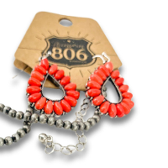 Coral and Silver Teardrop Jewelry Set - Picture 3 of 3
